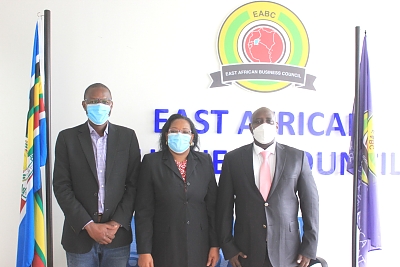 EAC Competition Authority Registrar, Ms. Lillian Mukoronia pays a courtesy call to the East African Business Council Executive Director, Mr. John Bosco Kalisa.